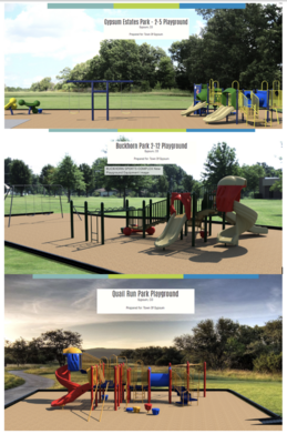 Images of new playground equipment for three parks located in Gypsum, CO