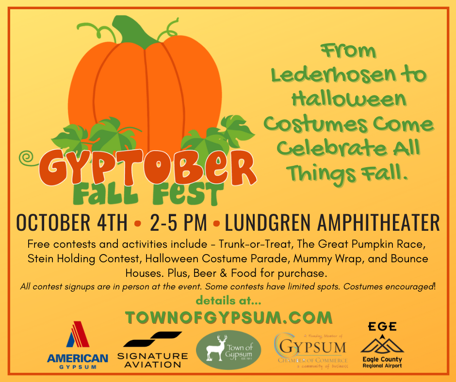 GYPTOBER Fall Fest on October 4, 2-5pm. From Lederhosen to Halloween costumes come celebrate all things Fall. 