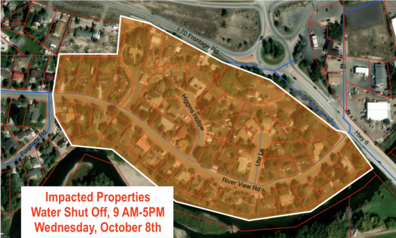 Map image of homes along River View affected by Oct. 8th water shut off