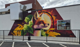 Fox and sun mural at Zymos Brewing