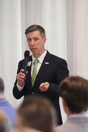 Mayor Kyle Schlachter speaking at the 2025 State of the City event