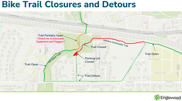 Map showing bike trail closures and detours