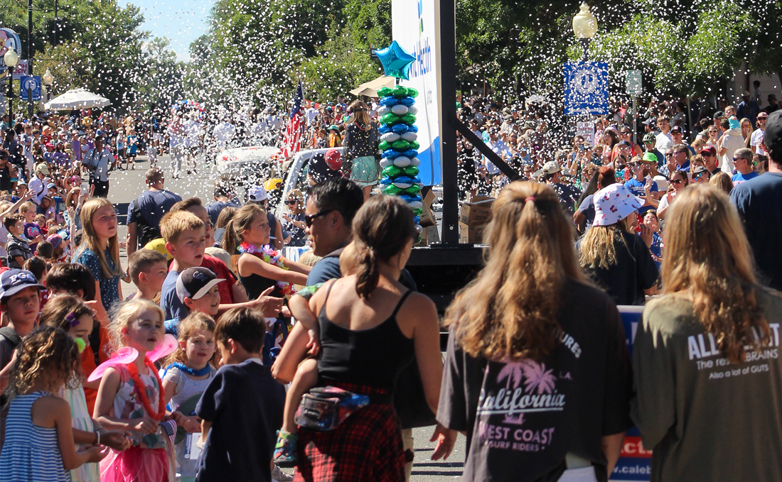 confetti in air at labor day parade