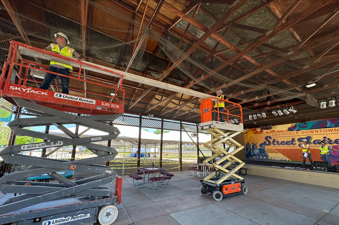 Photo of repair work at Steinbaugh Pavilion