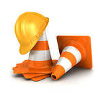 Illustration of traffic cones and hard hat