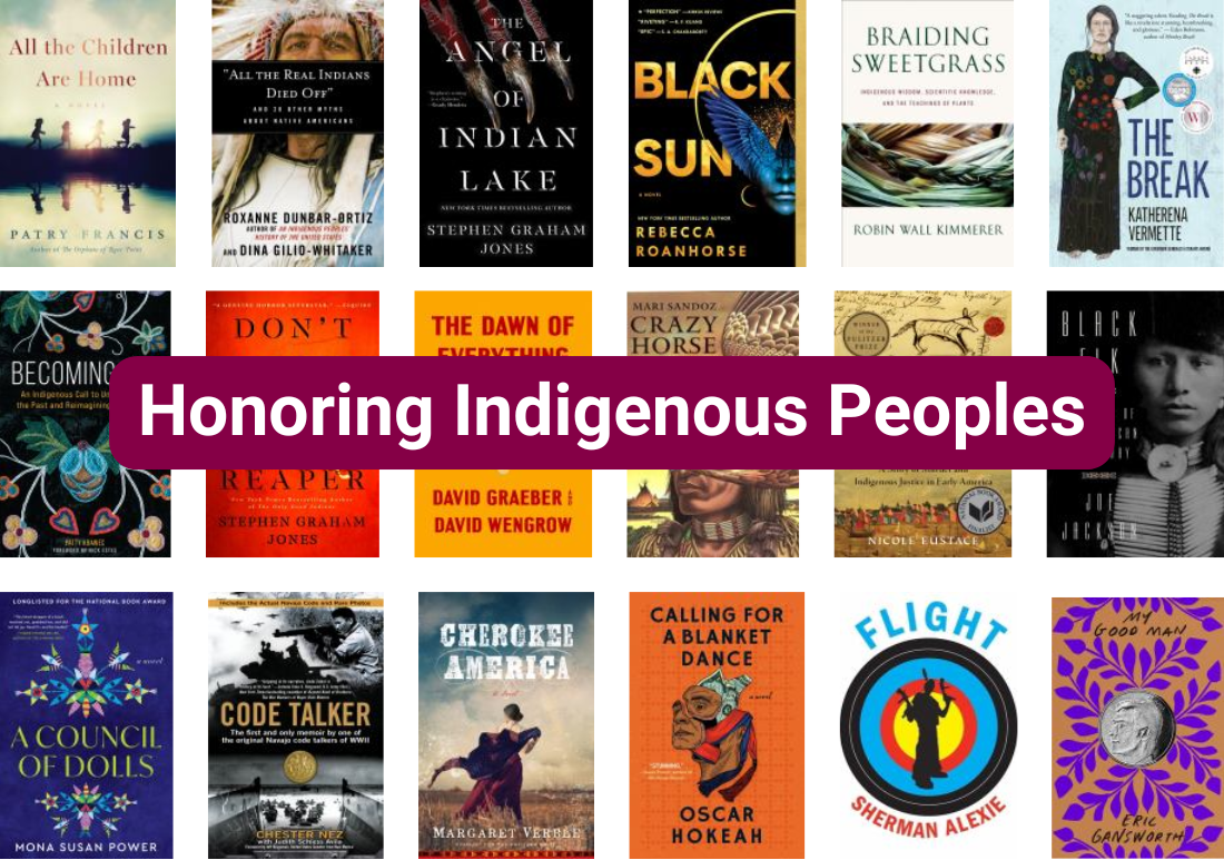 Honoring Indigenous Peoples: Image of book covers with text "Honoring Indigenous Peoples"