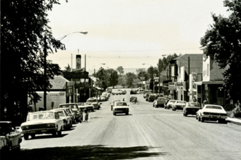 black and white image of Main Street Louisville in the 1960s or 1970s