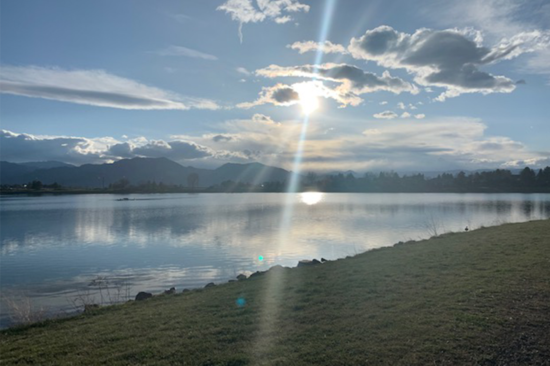 Sun shining on Harper Lake 