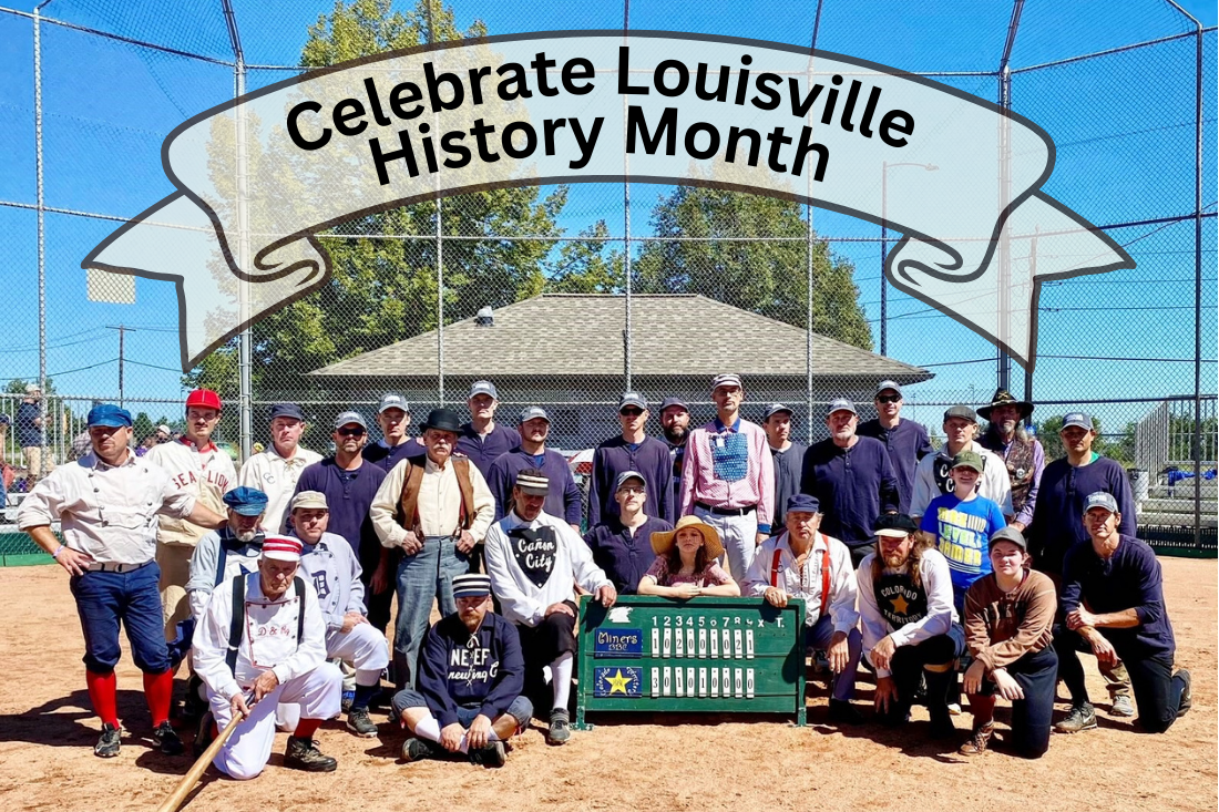 Vintage baseball team, with banner that reads "Celebrate Louisville History Month!"