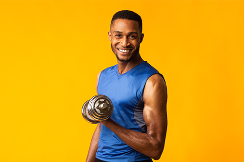 College kid holding weights