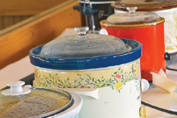 A line of crockpots