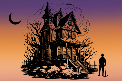 Graphic of a house and silhouette of a coal miner holding a pickaxe.