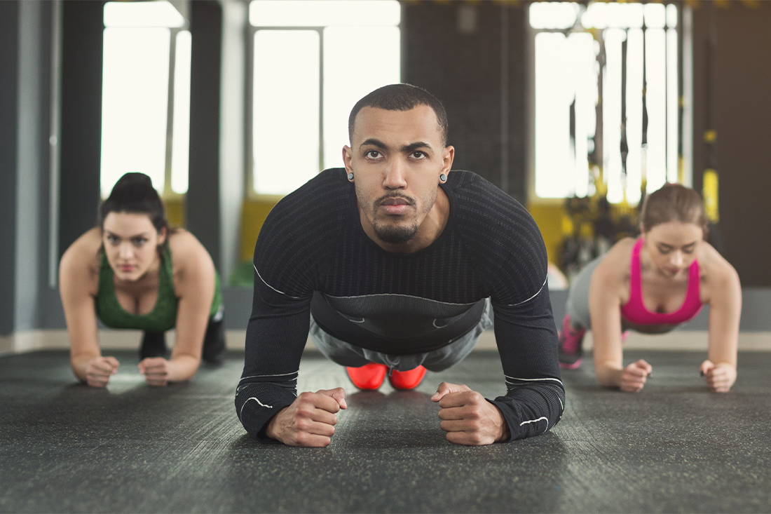 three people planking