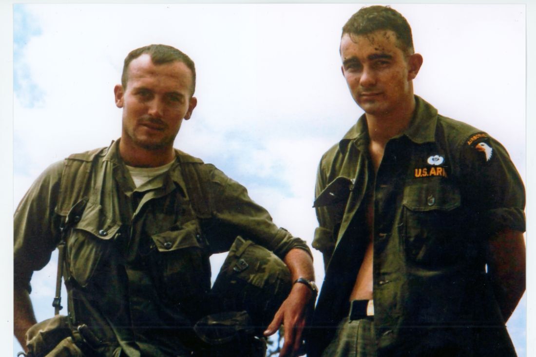 Buddy Ferrara with his sergeant in army uniforms during the Vietnam War