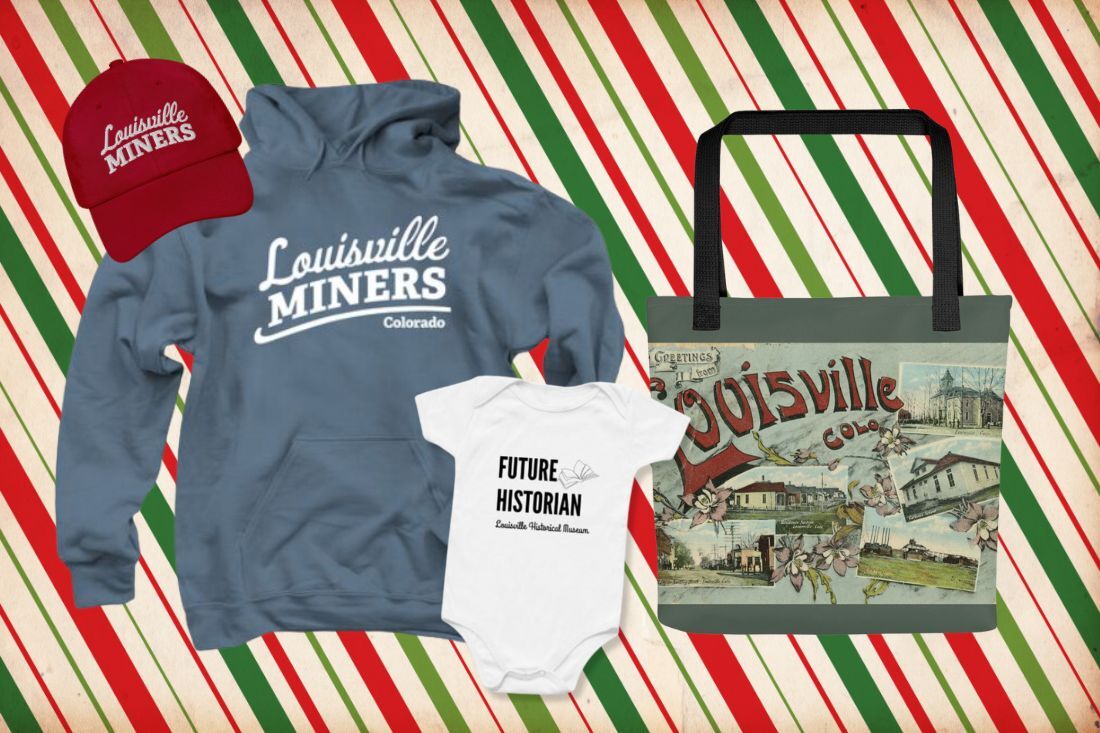 Louisville Miners hoodie and hat along with a "Future Historian" infant onesie and a Louisville tote bag