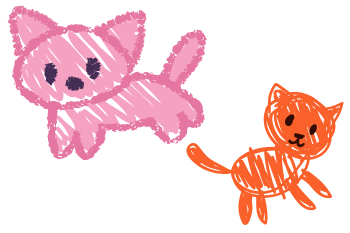 doodle drawing of pink and orange cats
