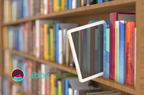 books on shelf with tablet/e-reader sticking out