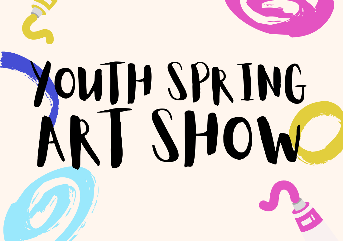 Background of colorful shapes atop which is superimposed the text "Youth Spring Art Show"