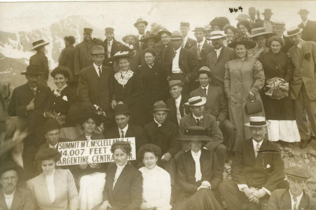 Group of men and women posing at the summit of Mt. McClellan, c. 1910s.
