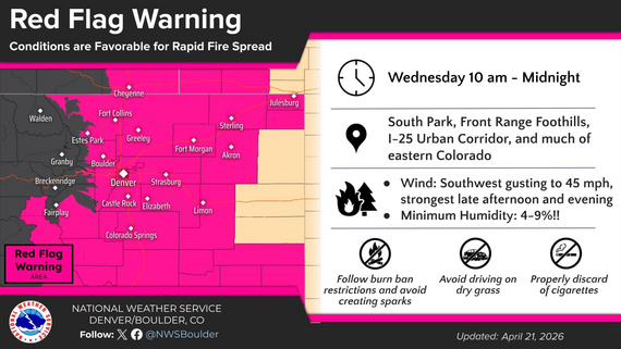 NWS Red Flag Warning graphic for April 22, 2026