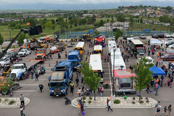 Ariel Photo of Touch a Truck event showing vehicles