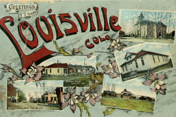 Vintage Postcard with Phrase "Greetings from Louisville" and Town Scenes