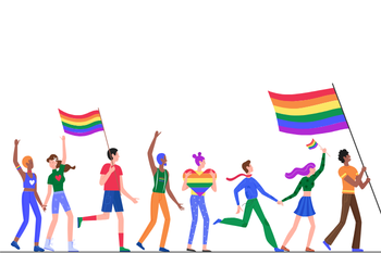 illustration of people marching in pride parade