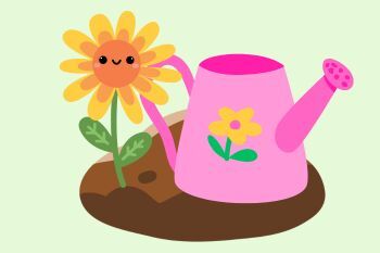 Drawing of a Sun Flower and a Watering Can