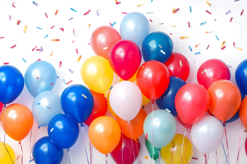 colorful balloons and confetti