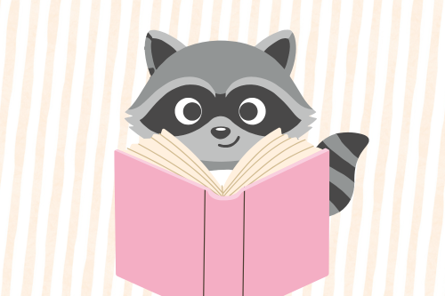 graphic of cartoon racoon with open book