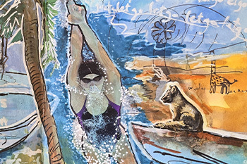 mural of woman swimming