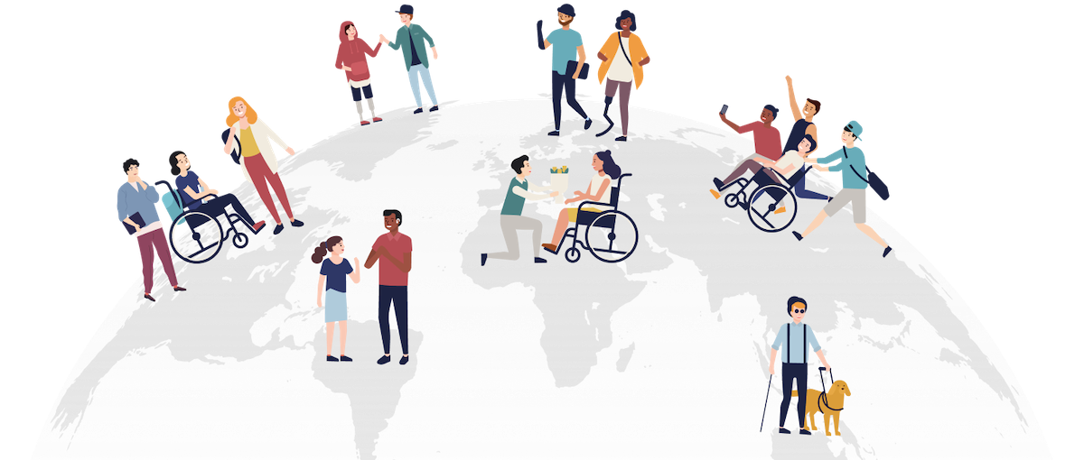 graphic representing people around the world with different disabilities