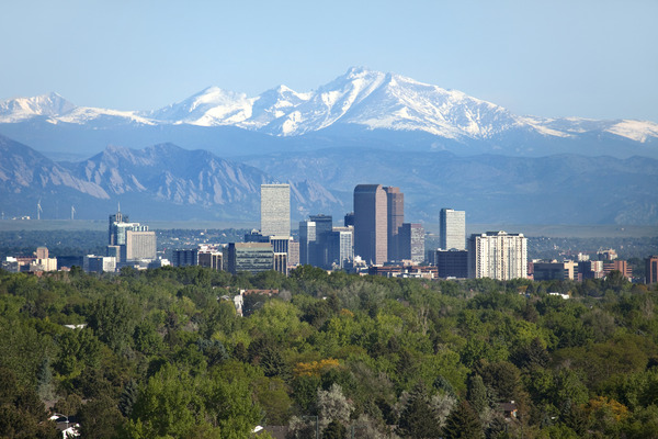 Denver with snowy mountains
