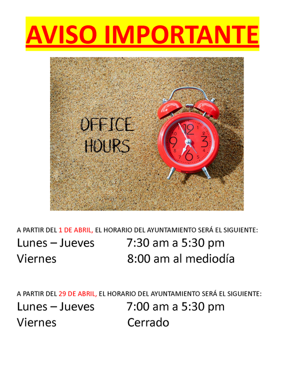 Town Hall Hours - Spanish