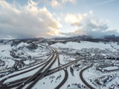 Town of Silverthorne with snow and I70