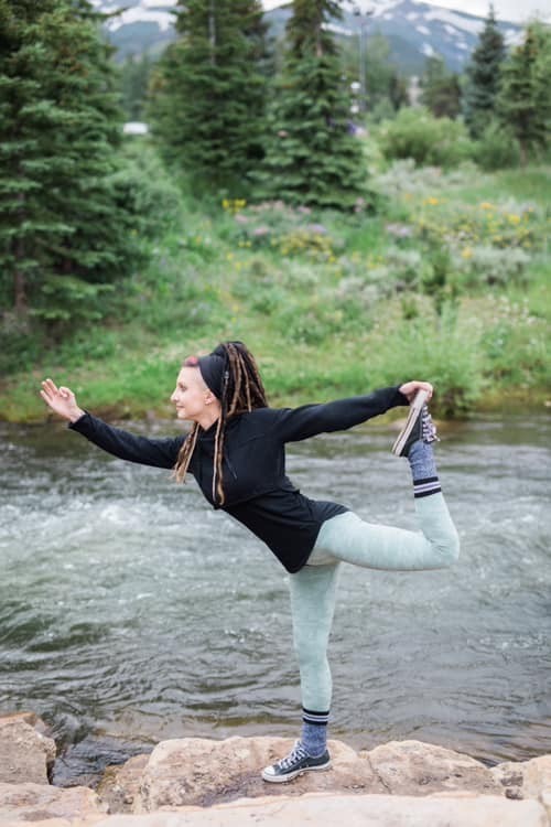 Andrea Frye practicing yoga