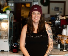 amron myeres in front of counter at Red Buffalo Cafe