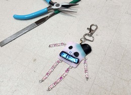 glass fused and beaded monster keychain