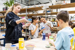kids painting ceramics