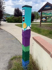 blue river trail post knitted mountain design by artist