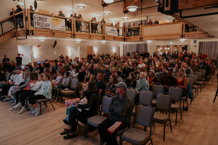 crowd during movie night at First Friday inside Silverthorne Pavilion