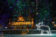 silverthorne town sign with holiday lights