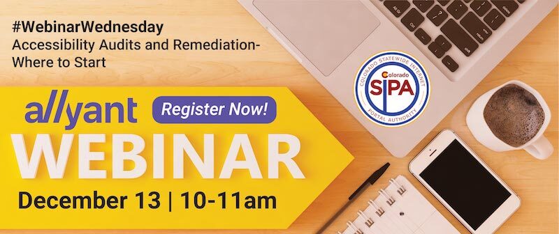 Webinar Wednesday December 13 2023 at 10am with Allyant on accessibility audits and remediation