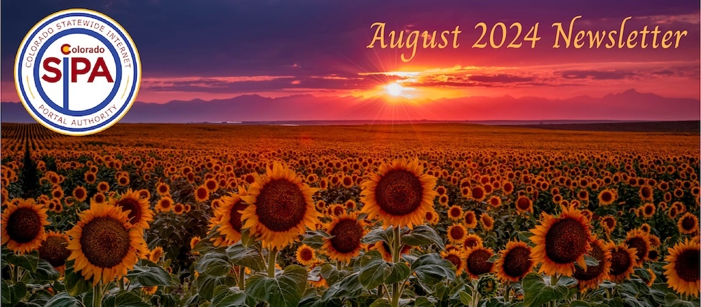 SIPA August 2024 Newsletter Header field of sunflowers at sunset