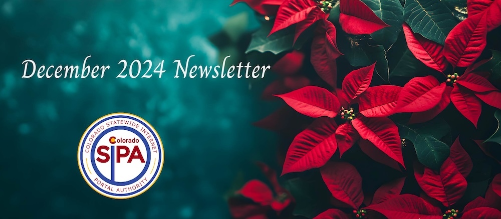 SIPA December 2024 Newsletter header of poinsettia flowers on a blue-green background