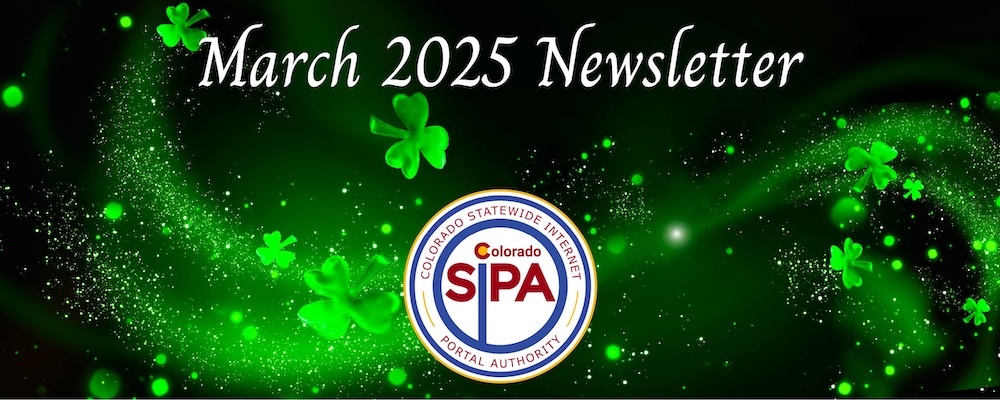 March 2025 SIPA Newsletter header green shamrocks on black background