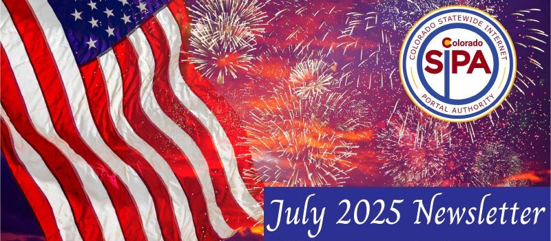 July 2025 SIPA Newsletter header with American flag and fireworks in a sunset sky