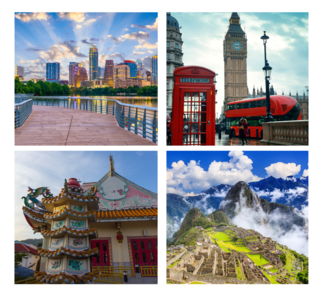 4 photos of 4 cities Austin London Tokyo Inca Trail