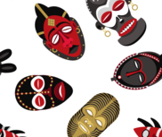 Create Your Own African Tribal Mask Workshop (assortment of brightly colored tribal masks)