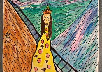 Watercolor of a Pizza Queen by Superior Elementary student